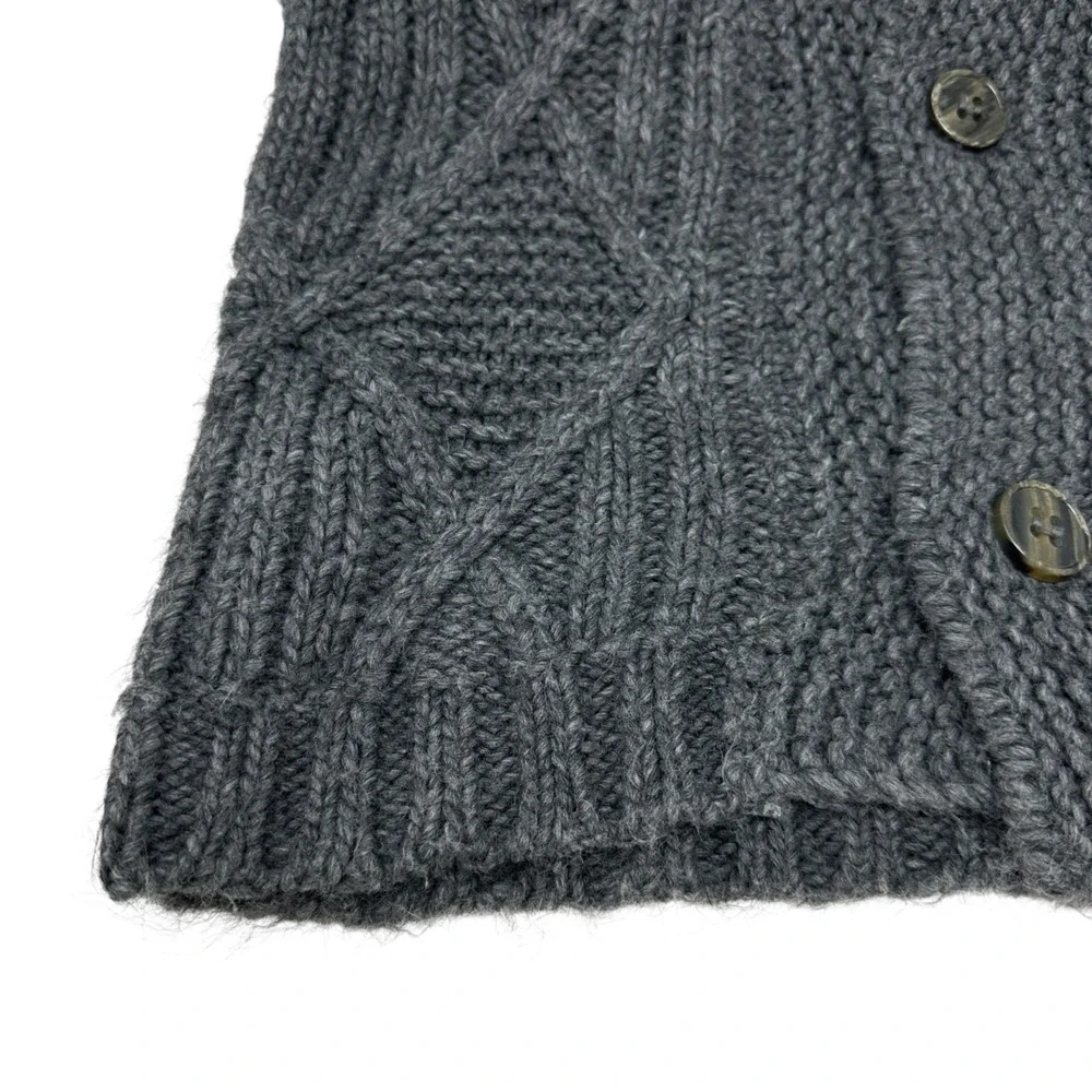 BECOME Brand European Italy Wool Alpaca Gray Chunky Cable‎ Knit Sweater Cardigan